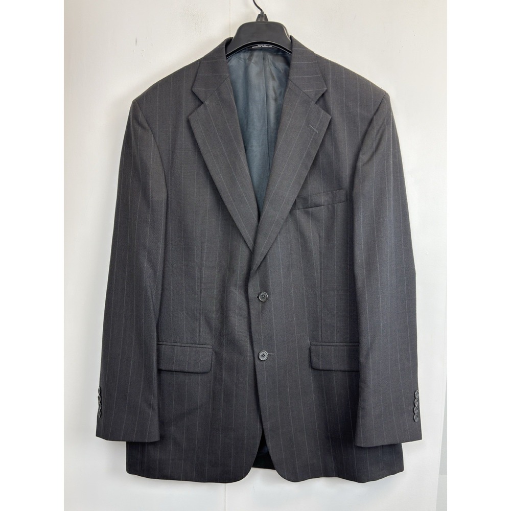 Towncraft Two Button Wool Blend Blazer Jacket Mens 42L Grey Striped Sport Coat
